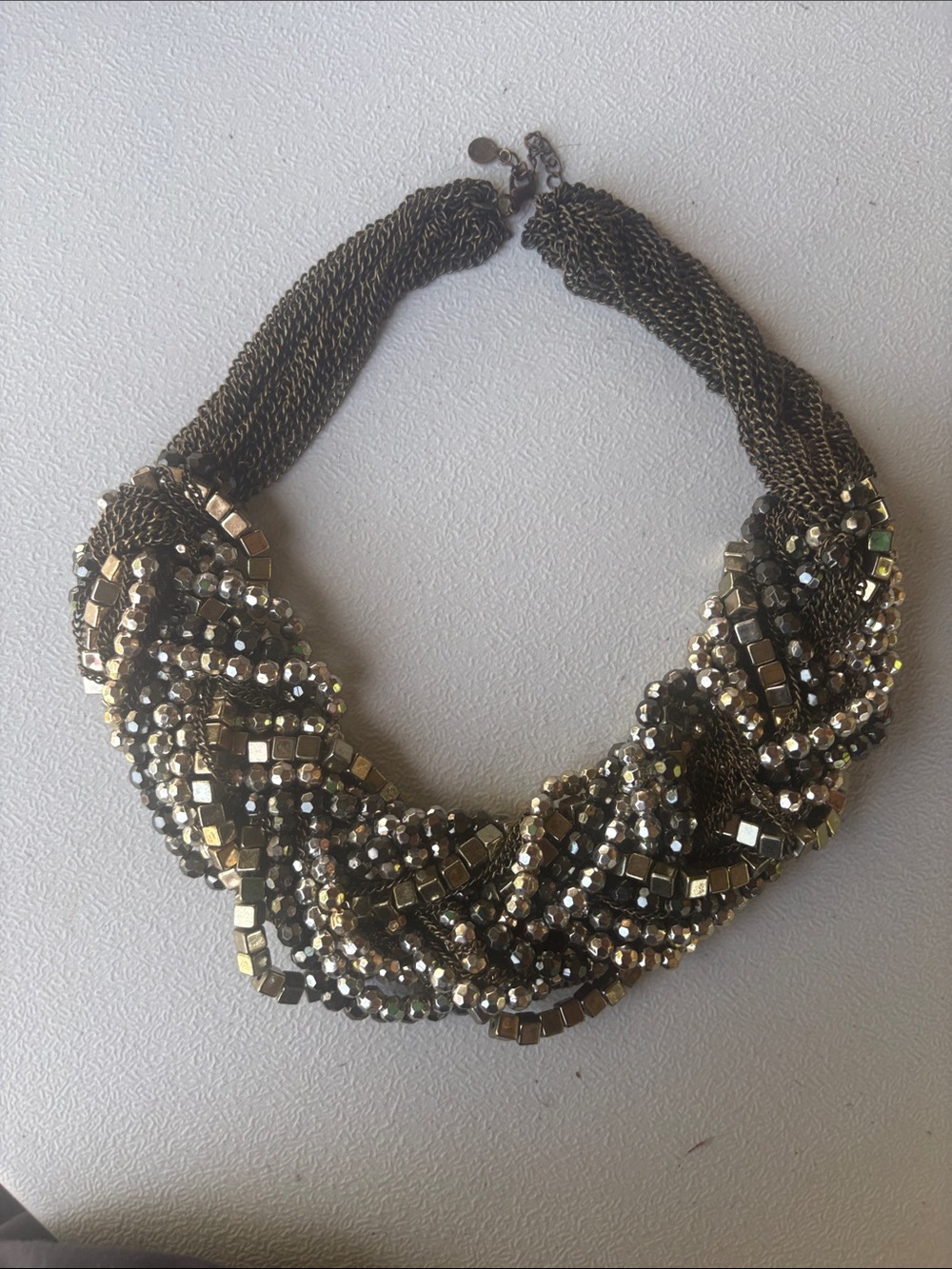 Braided Metallic Statement Necklace - Gold Tone
